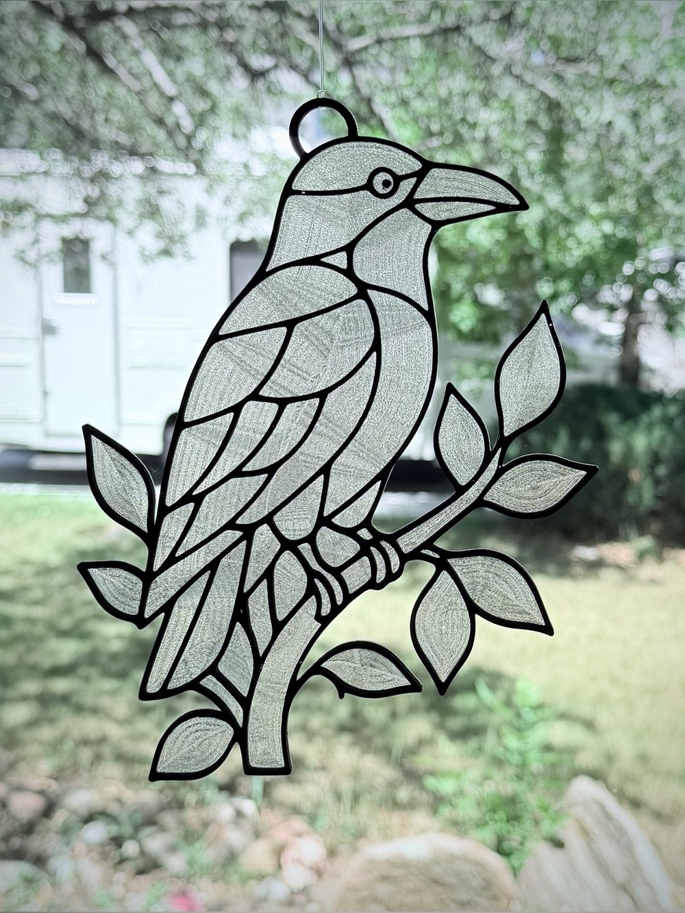 Raven Bob on Branch Suncatcher, Color Your Own Stained Glass Decor